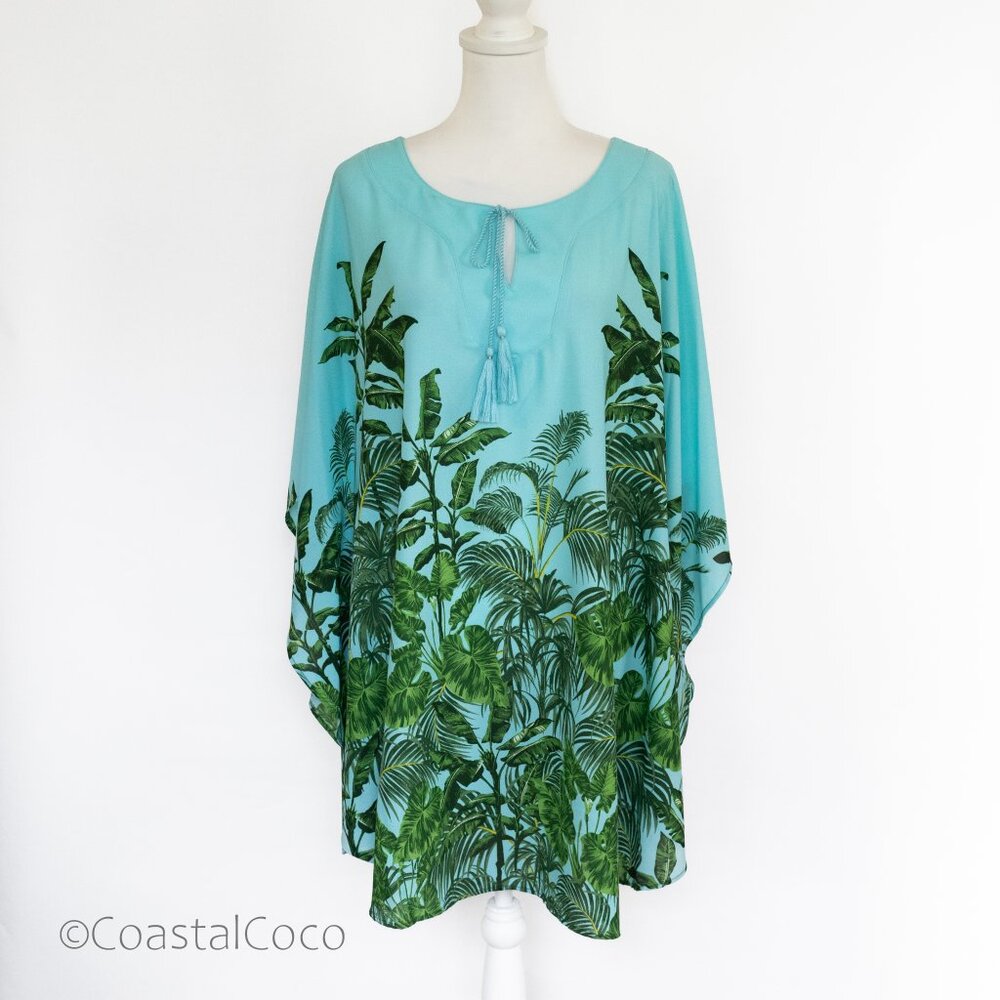 Ruby Rd Paradise Palms Tunic 2X Blouse Shirt Coverup Coastal Summer Resortwear